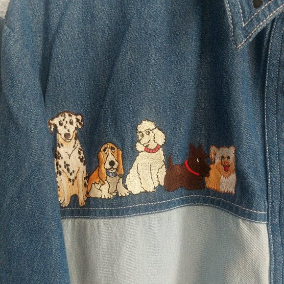 Dog Lovers Denim Shirt 2XL Embroidery 100% Cotton Long Sleeves Button Up BLAIR - Picture 12 of 14